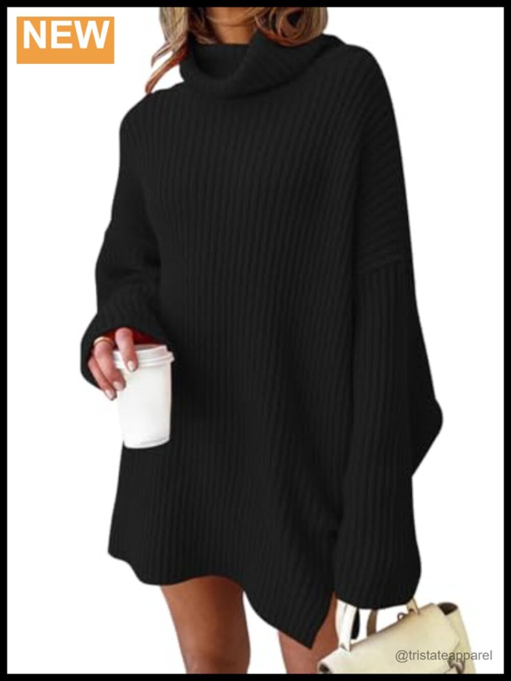 Oversized Turtleneck Sweater Dress Plus Size Knit Winter Pullover